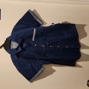 DCBD NWT Boys short sleeve button up shirt sz small 8 blue frog